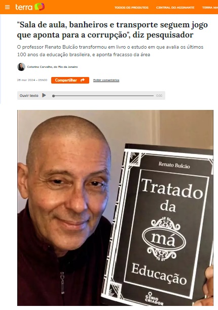 Renato Bulcão, com livro lançado pela Gênio Criador Editora em reportagem no Terra (2024)