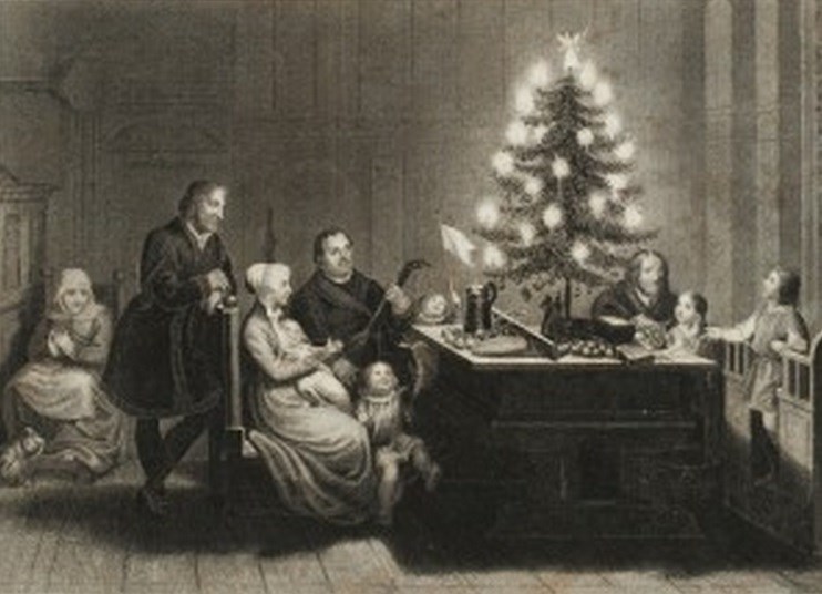 Representação de 1860 sobre como teria sido a árvore montada por Lutero