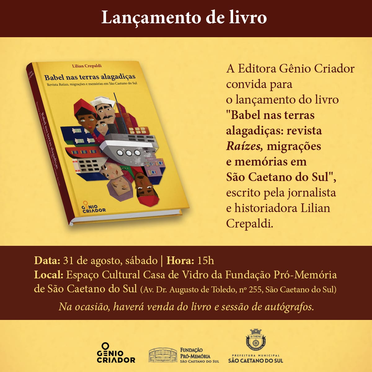 Banner de lançamento livro Babel Revista Raízes